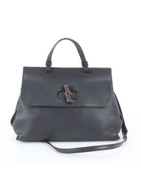 Gucci Bambu Daily Leather 2-Way Shoulder Bag Crossbody Tote Black